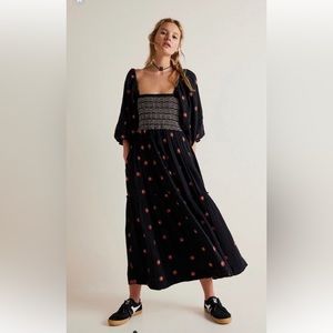 Free People Dahlia Embroidered Maxi Dress. Size XL, color: black